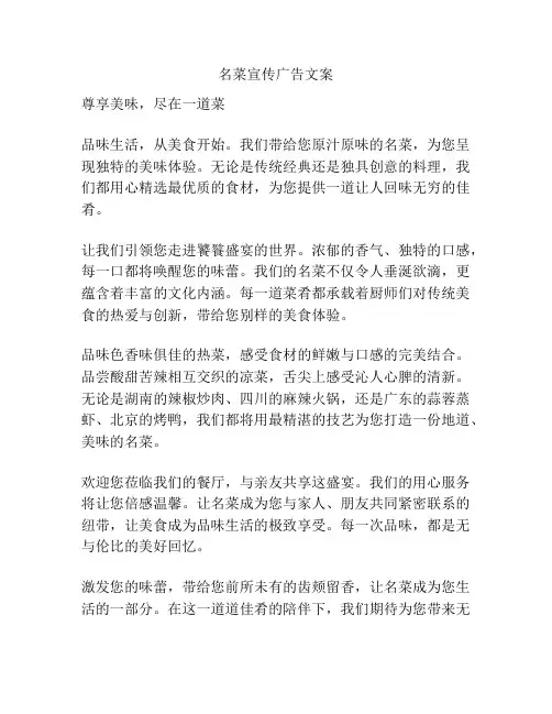 名菜宣传广告文案
