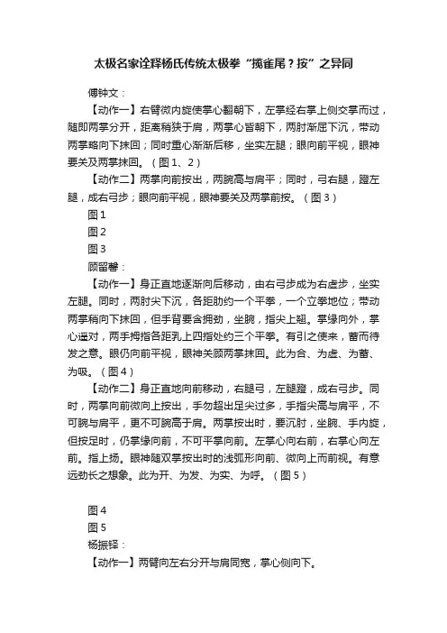 太极名家诠释杨氏传统太极拳“揽雀尾？按”之异同
