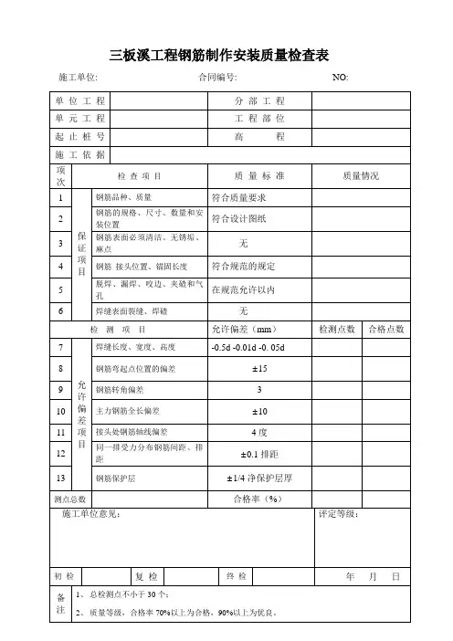 钢筋制作安装质量检查表1