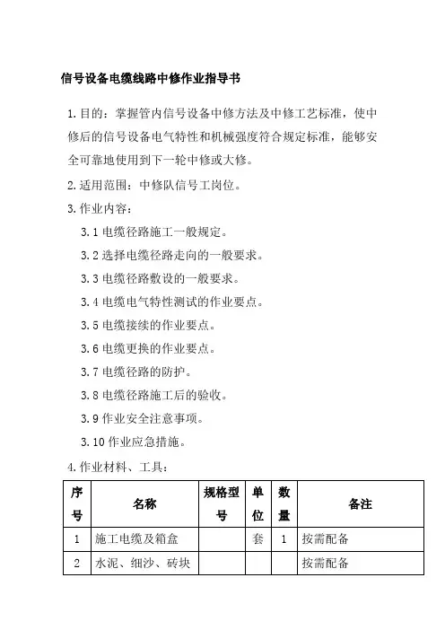 信号设备电缆线路中修作业指导书