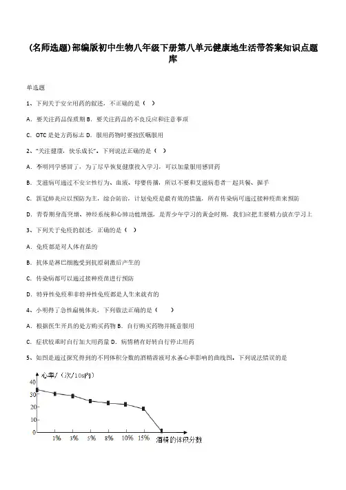 部编版初中生物八年级下册第八单元健康地生活带答案知识点题库