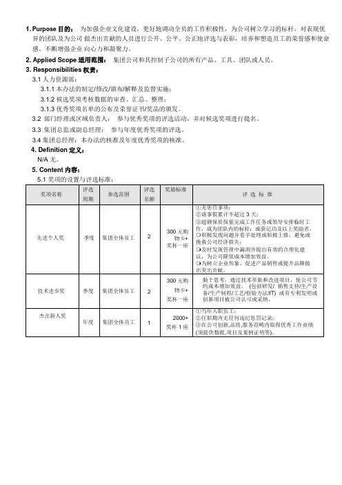 公司优秀奖项评选管理办法