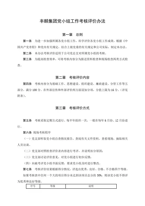 丰麟党小组工作考核评价办法