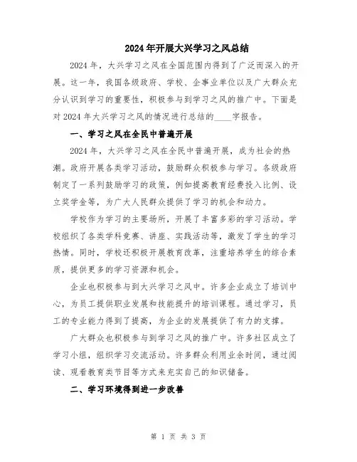 2024年开展大兴学习之风总结