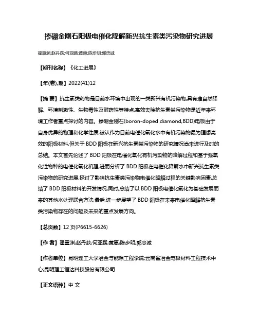 掺硼金刚石阳极电催化降解新兴抗生素类污染物研究进展