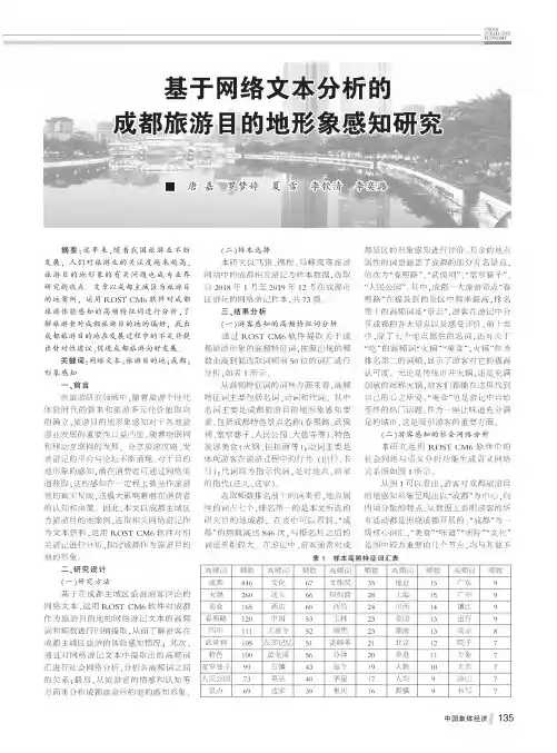 基于网络文本分析的成都旅游目的地形象感知研究
