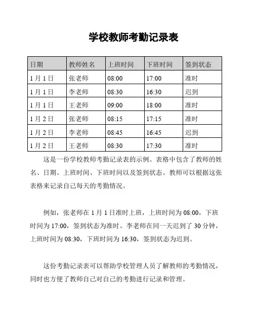 学校教师考勤记录表