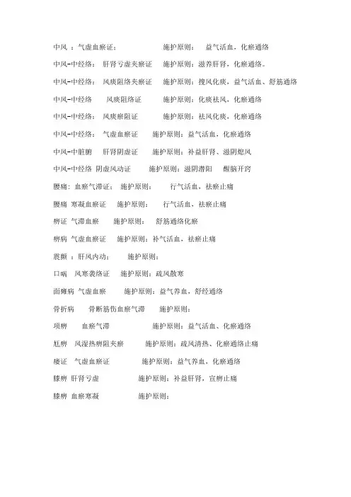 常见病症施护原则