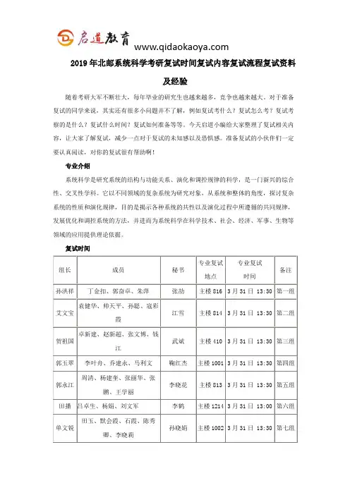 2019年北邮系统科学考研复试时间复试内容复试流程复试资料及经验