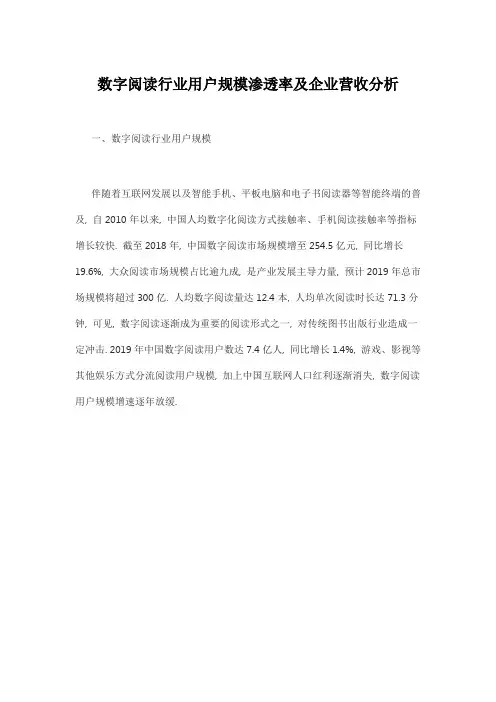 数字阅读行业用户规模渗透率及企业营收分析
