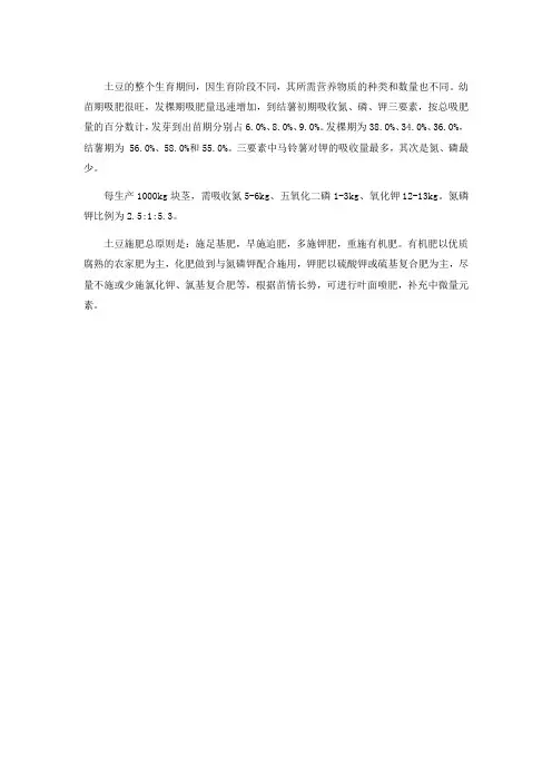 土豆需肥规律