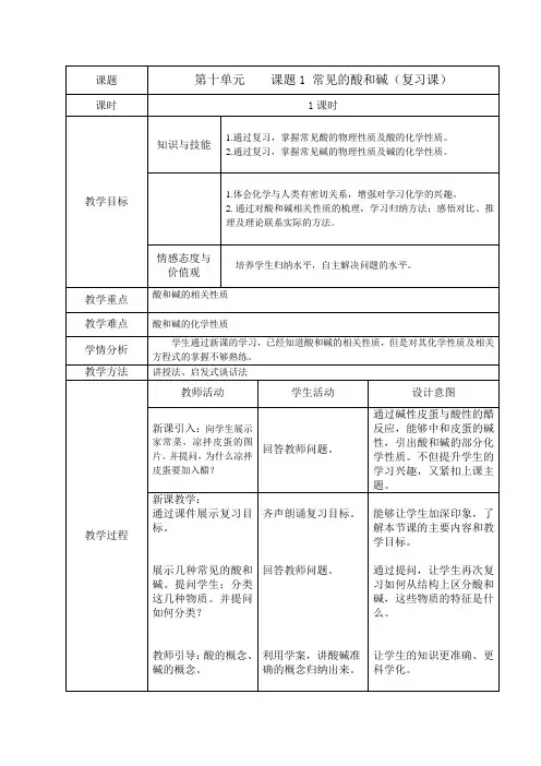 九年级化学下《第十单元 酸和碱 单元复习》教案_4