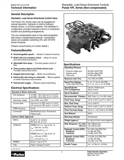 Parker Hannifin 产品说明：Pulsar VPL 非补偿方向控制阀说明书