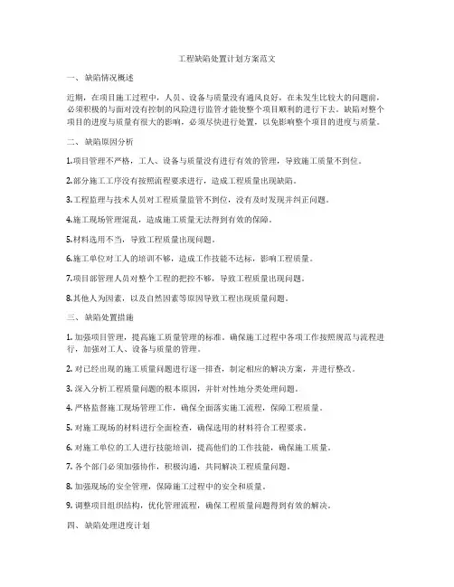 工程缺陷处置计划方案范文