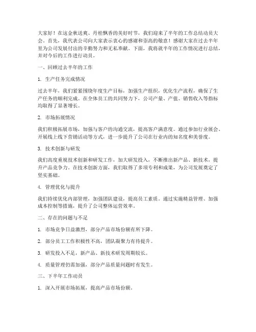 半年工作总结动员讲话稿