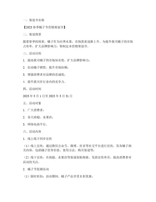 橘子营销策划书模板范文