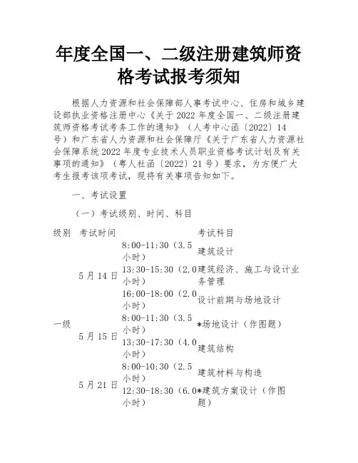 年度全国一、二级注册建筑师资格考试报考须知