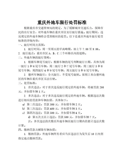 重庆外地车限行处罚标准