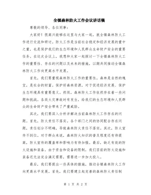 全镇森林防火工作会议讲话稿