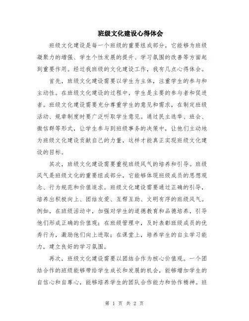 班级文化建设心得体会