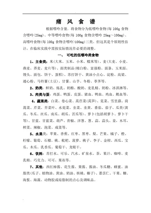 痛风病人食谱