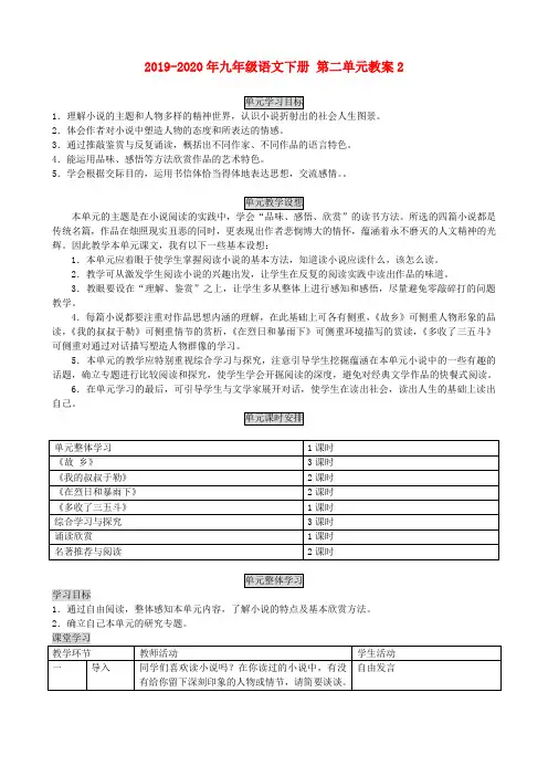2019-2020年九年级语文下册 第二单元教案2