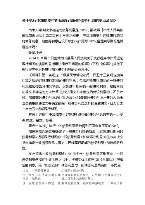 关于执行中加倍支付迟延履行期间的债务利息的要点及误区