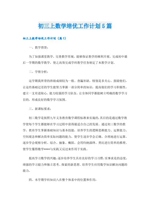 初三上数学培优工作计划5篇