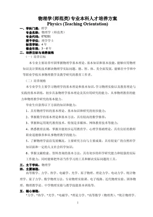 物理学师范类专业本科人才培养方案