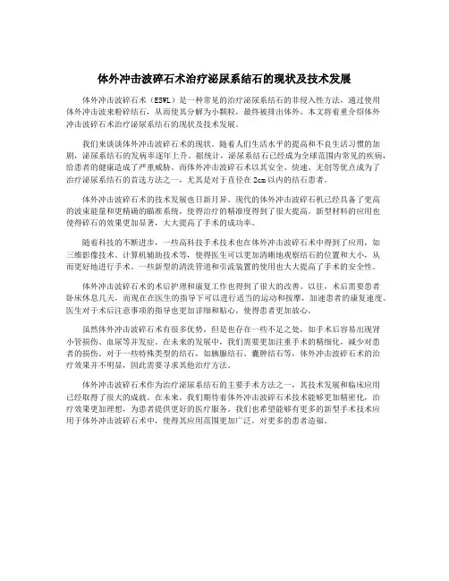 体外冲击波碎石术治疗泌尿系结石的现状及技术发展