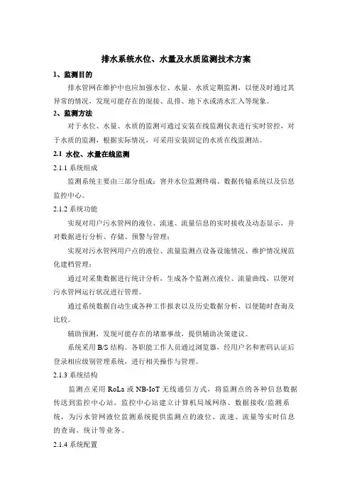 排水系统水位水量及水质监测技术方案