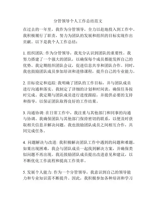 分管领导个人工作总结范文