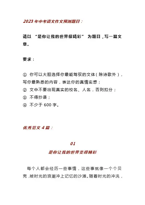 2023中考语文作文押题预测:《是你让我的世界很精彩》范文4篇