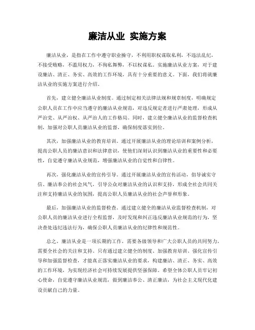 廉洁从业 实施方案