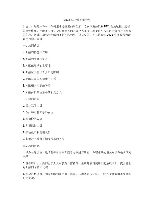 2024年叶酸培训计划