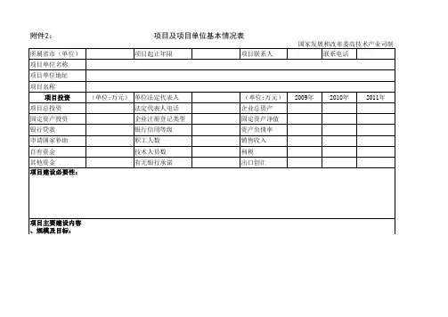 项目及项目单位基本情况表