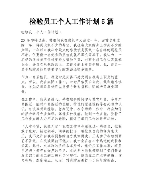 检验员工个人工作计划5篇