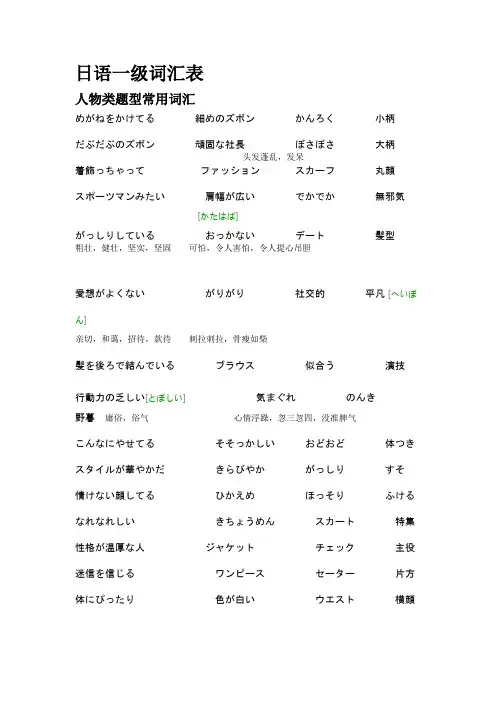日语一级词汇表