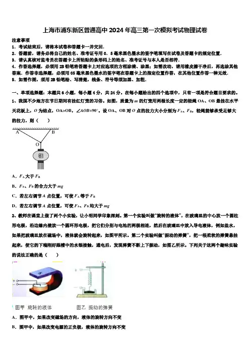 上海市浦东新区普通高中2024年高三第一次模拟考试物理试卷含解析