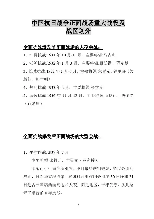 抗日战争正面战场重大战役及战区划分.