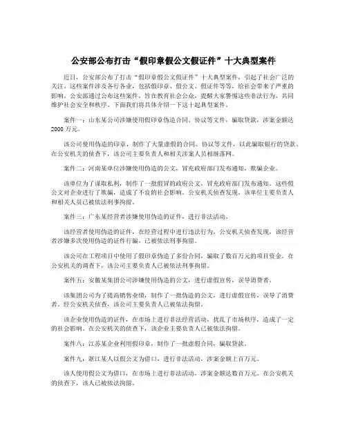 公安部公布打击“假印章假公文假证件”十大典型案件