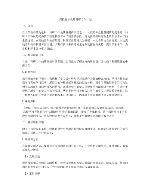 高校青年教师科研工作计划