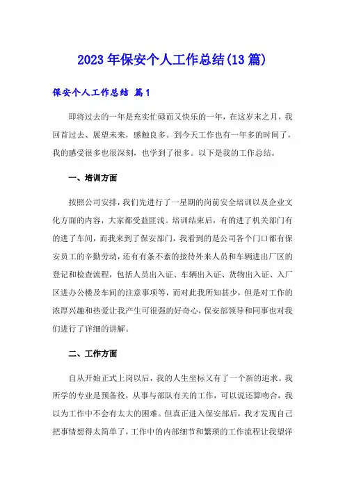 2023年保安个人工作总结(13篇)