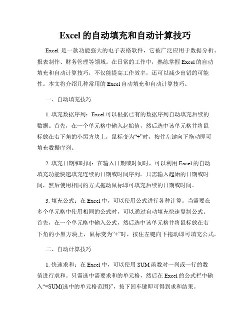 Excel的自动填充和自动计算技巧