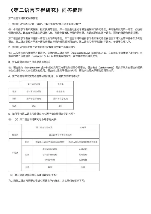 《第二语言习得研究》问答梳理
