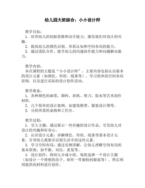 幼儿园大班综合：小小设计师