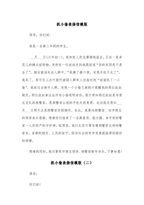 抓小偷表扬信模版（三篇）