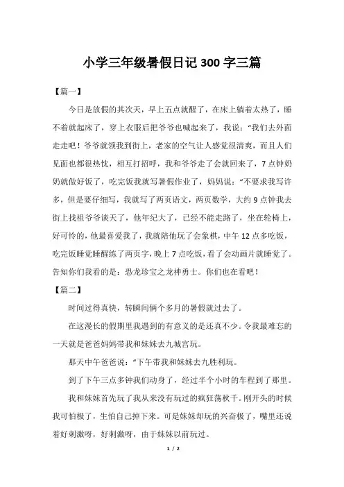 小学三年级暑假日记300字三篇