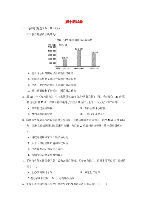 2024秋八年级历史上学期期中测试卷新人教版