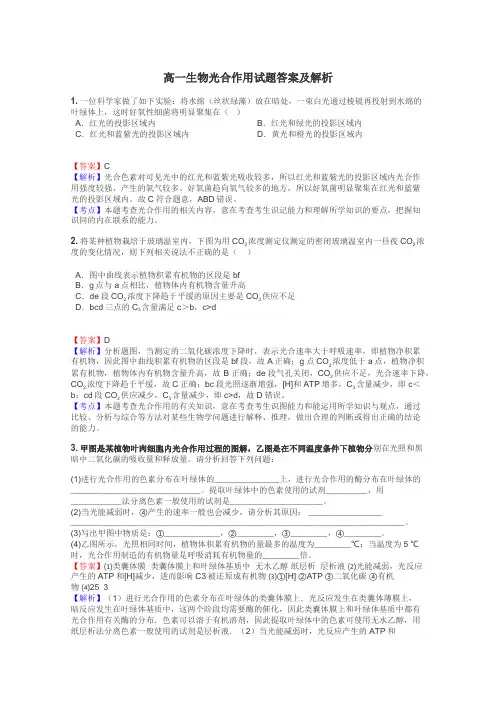 高一生物光合作用试题答案及解析
